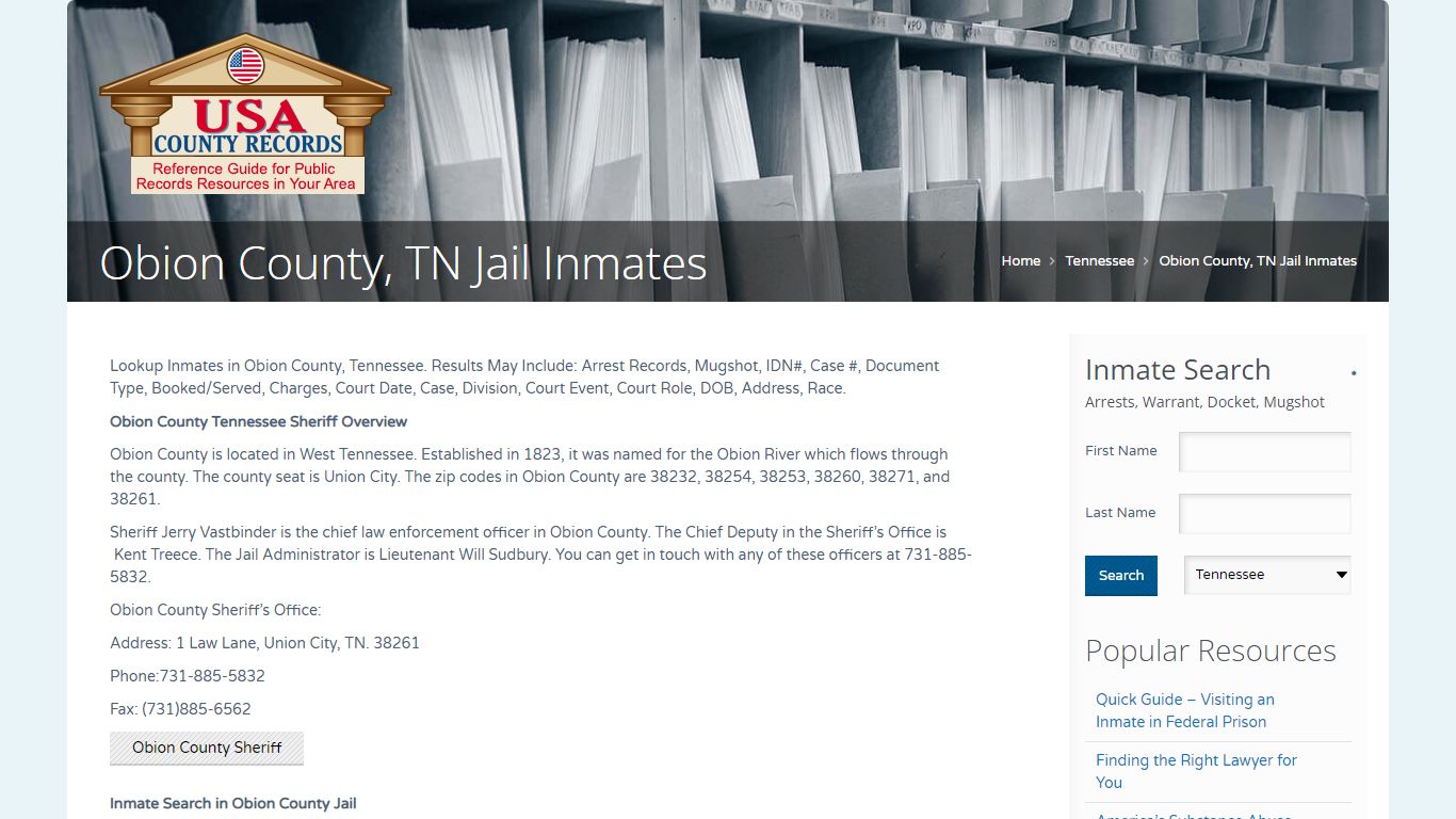 Obion County, TN Jail Inmates | Name Search