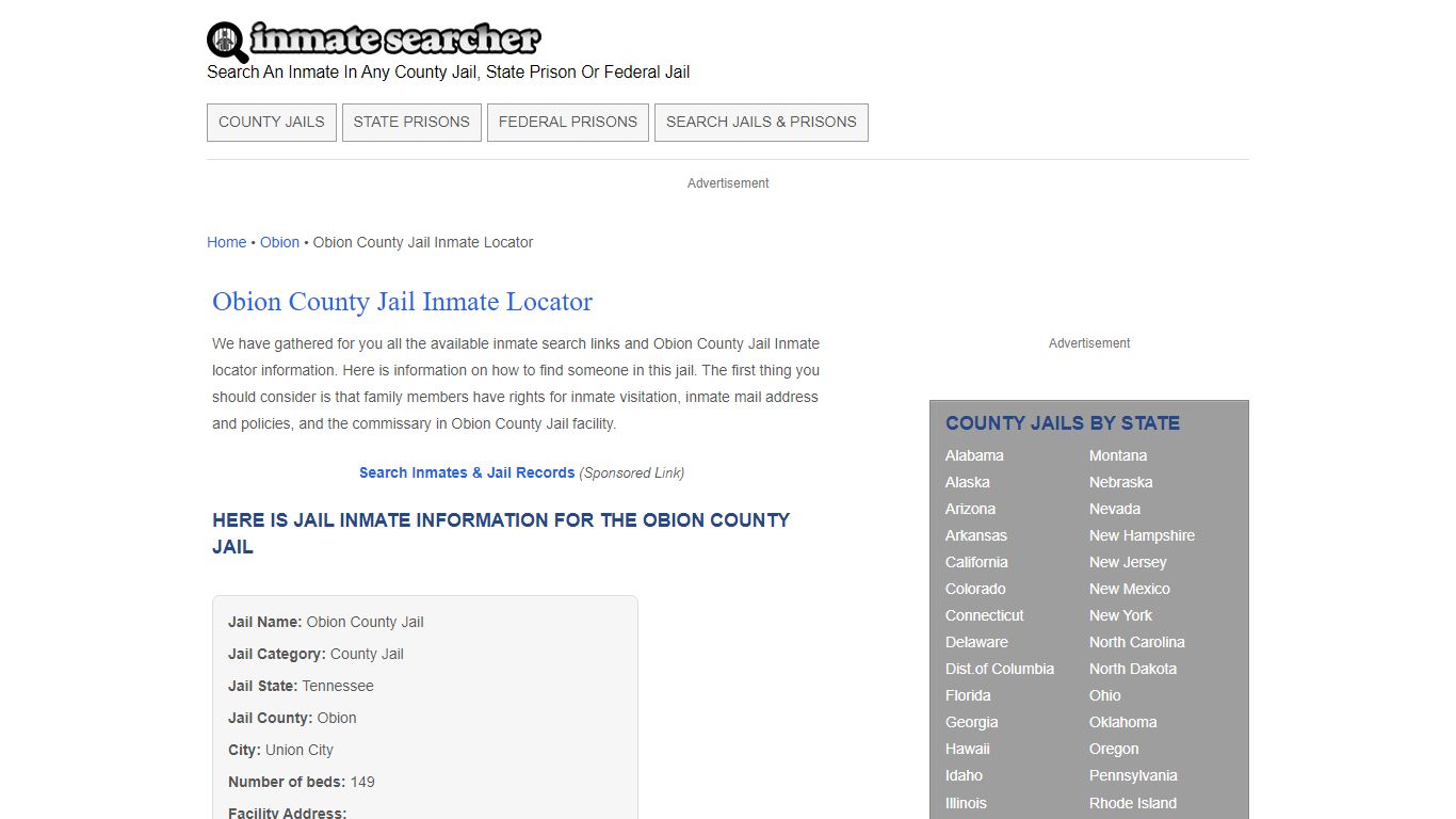 Obion County Jail Inmate Locator - Inmate Searcher